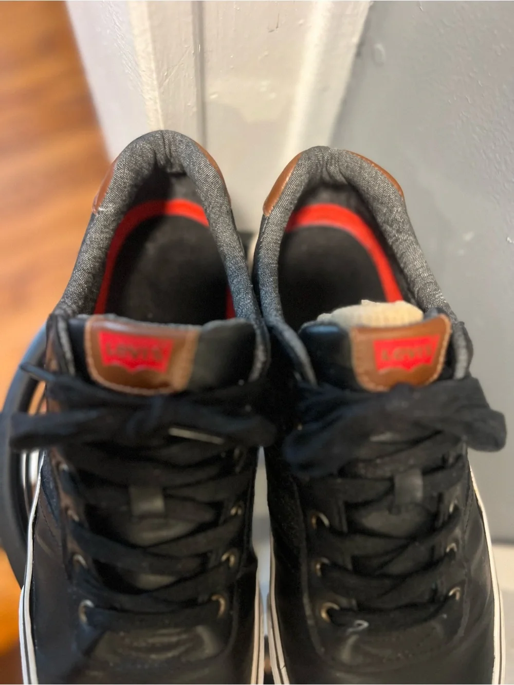 Levi's Men's Black and White Low-Top Sneakers with Red Accents